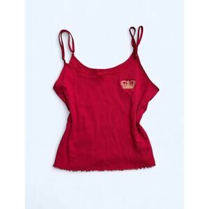 VTG Y2K Victoria’s Secret Red Ribbed Knit Cami Top Gold Embroidered Crown